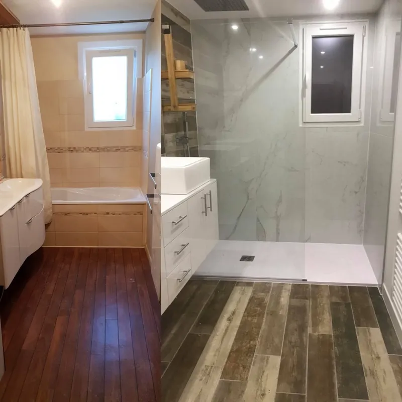 Avant après remplacement baignoire par douche italienne Nord